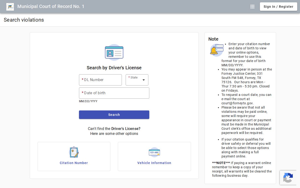 Forney criminal records citation search portal