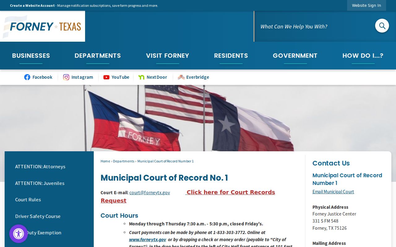 Forney criminal records at Municipal Court of Record Number One