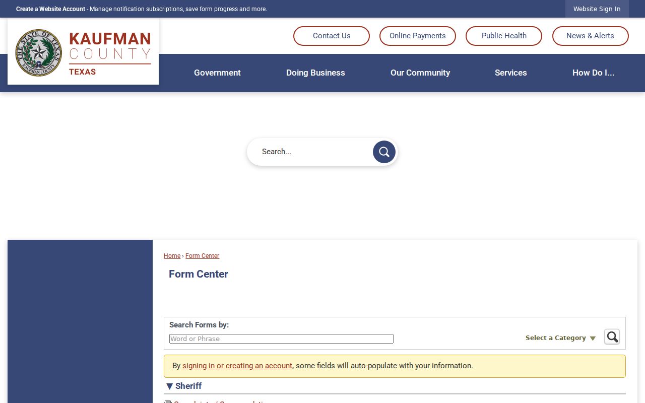 Kaufman County arrest lookup Sheriff form center