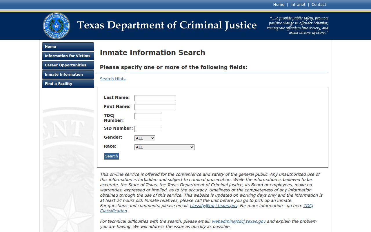 Kaufman County arrest lookup TDCJ inmate search
