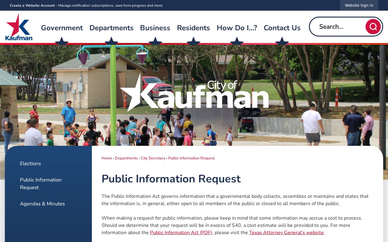 Kaufman criminal records public information request page