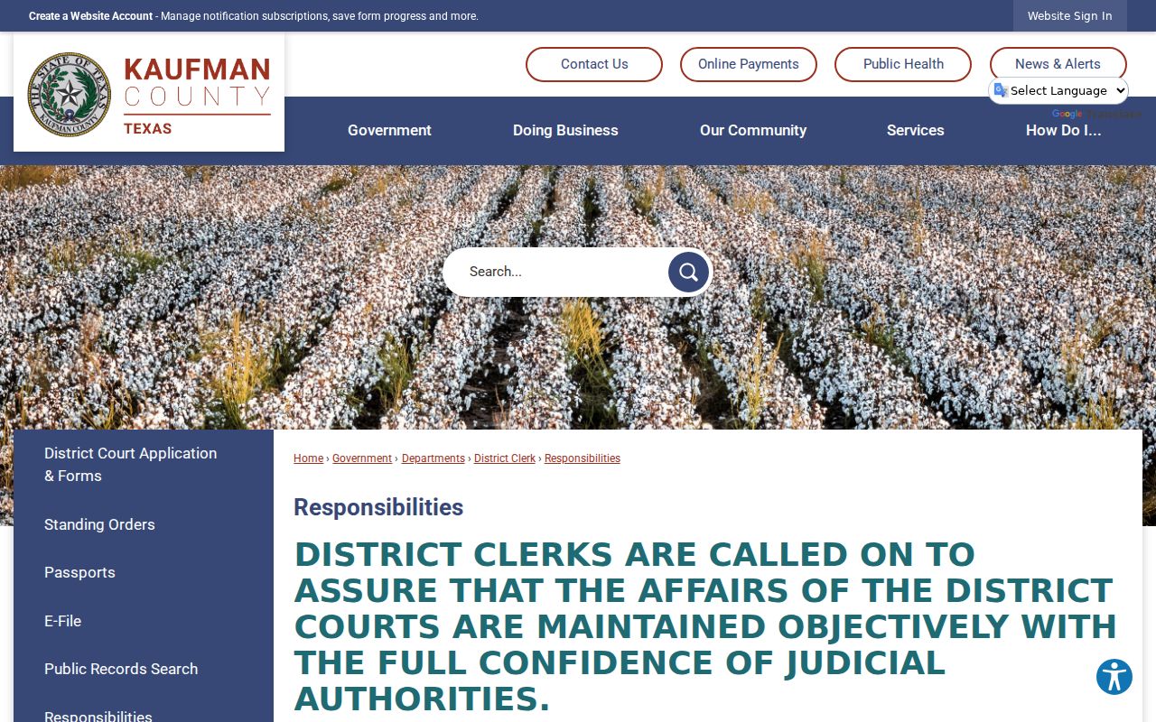 Kaufman County criminal court cases District Clerk responsibilities