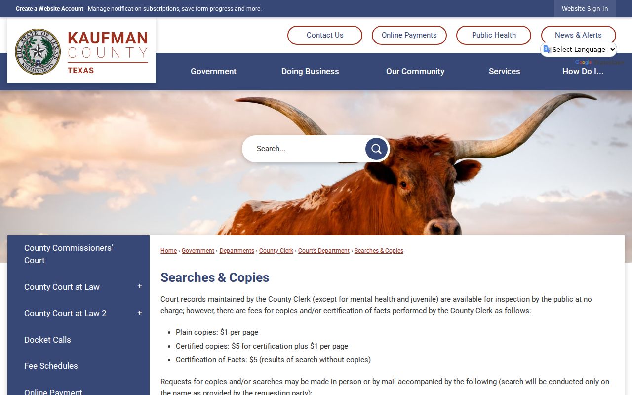 Kaufman County criminal court cases search and copy instructions