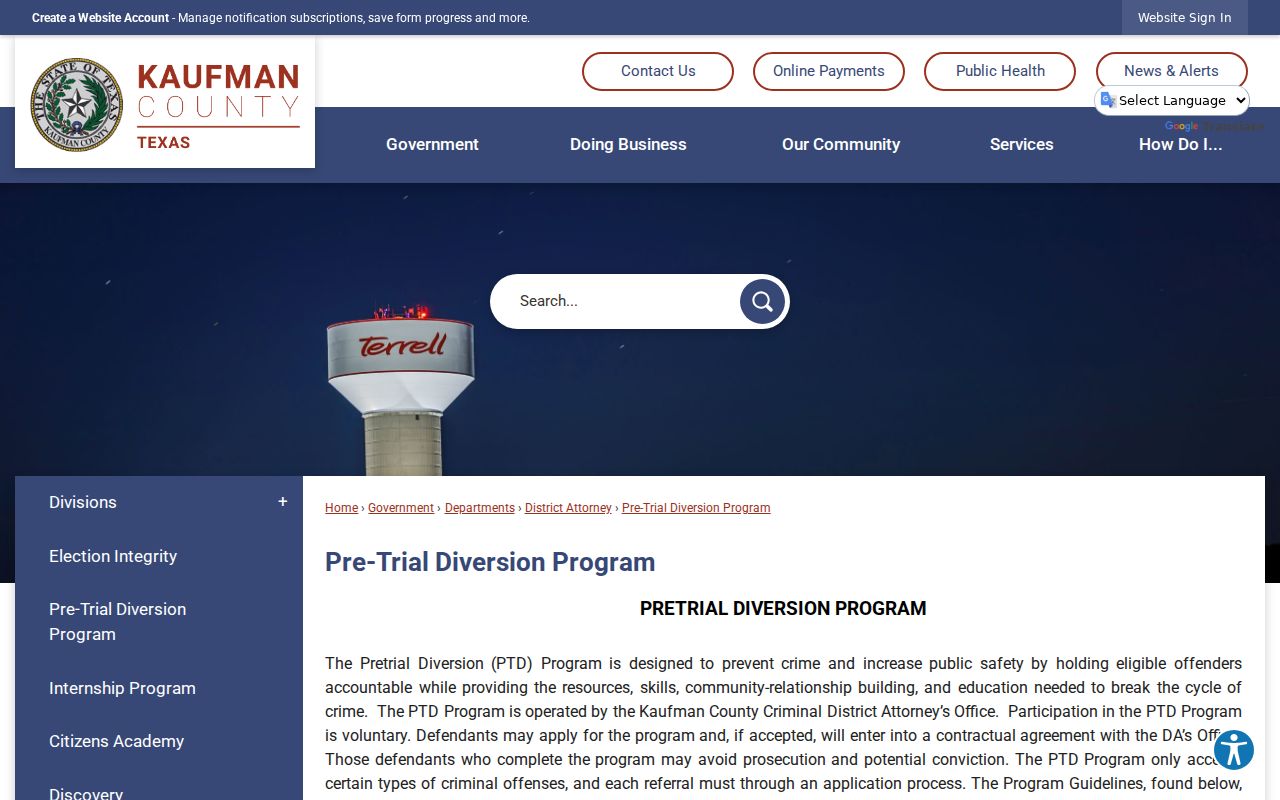 Kaufman County criminal record pretrial diversion program