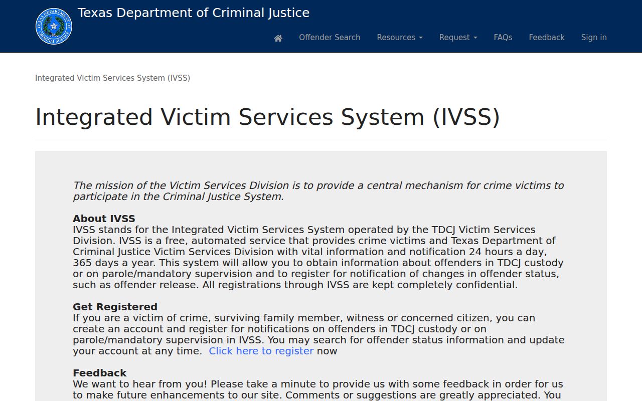 Kaufman County criminal records TDCJ victim notification portal