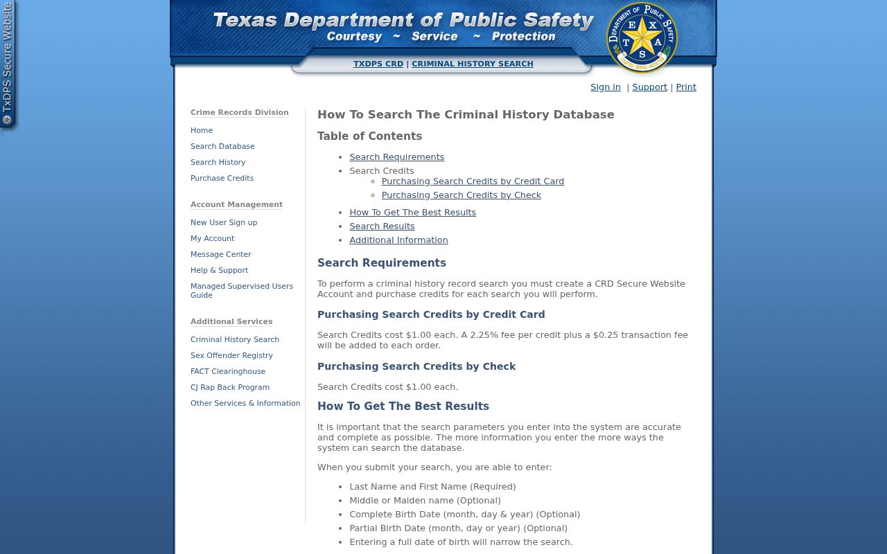Kaufman County criminal history DPS search instructions