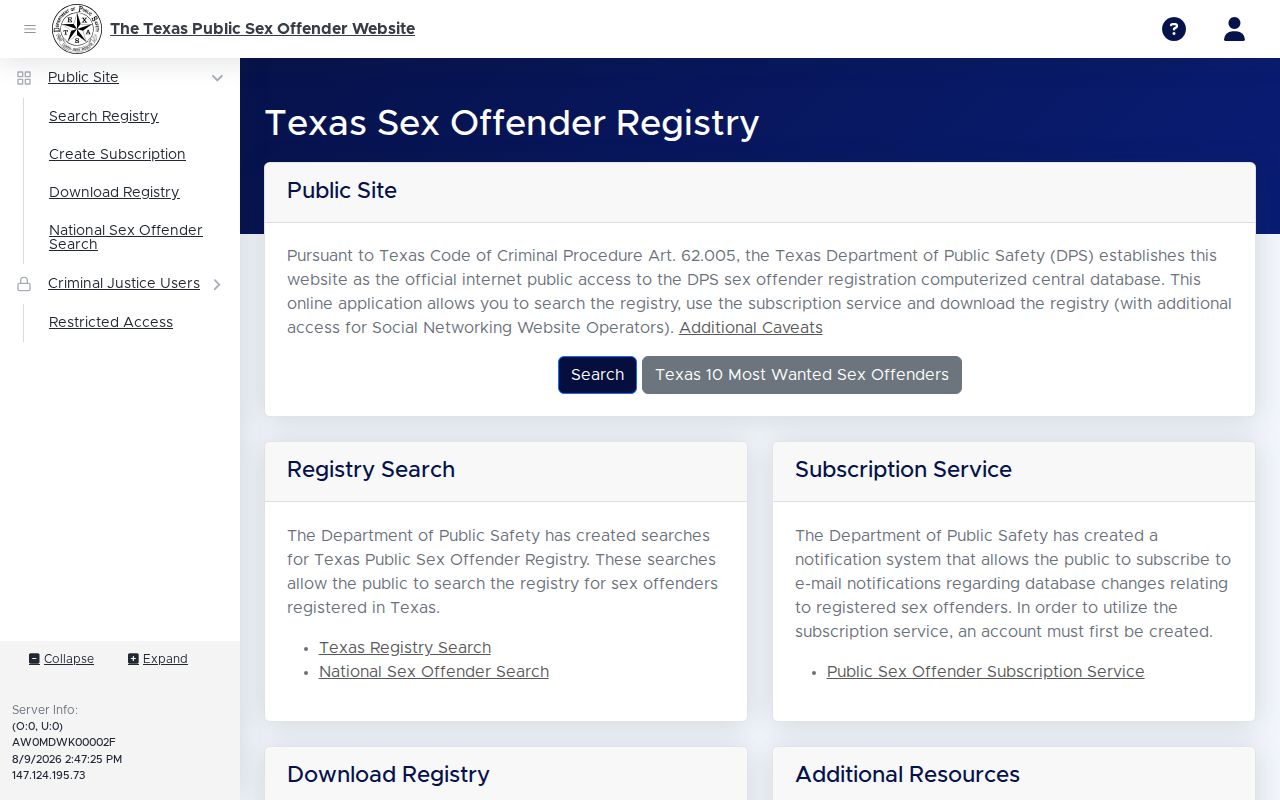 Kaufman County sex offender search Texas DPS registry interface