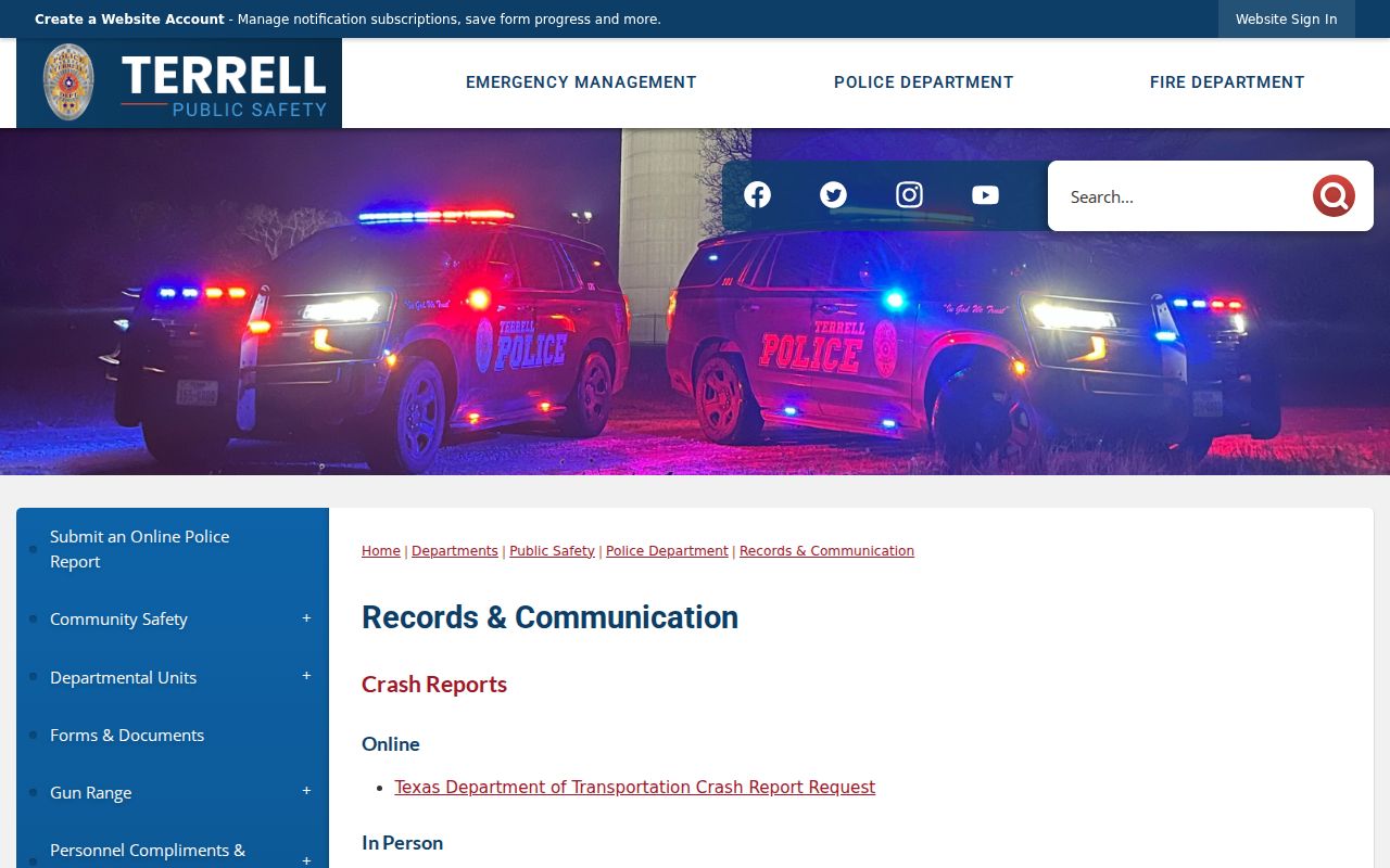Terrell criminal records and police communications page